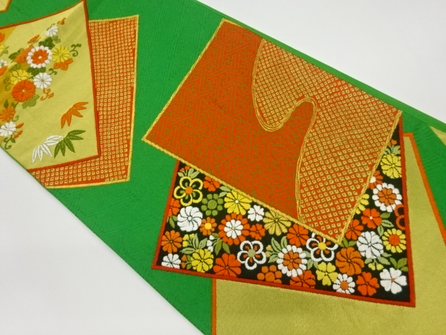 JAPANESE KIMONO / VINTAGE FUKURO OBI / KARA-ORI / WOVEN FLOWER & TRADITIONAL PATTERN
